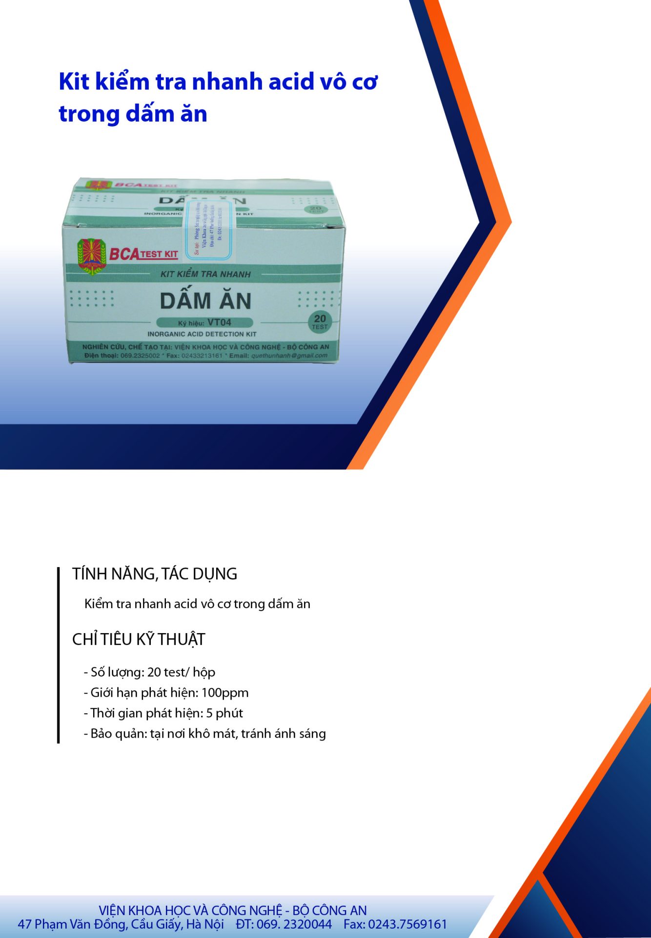 kit kiểm tra nhanh acid vô cơ trong dấm ăn VT04